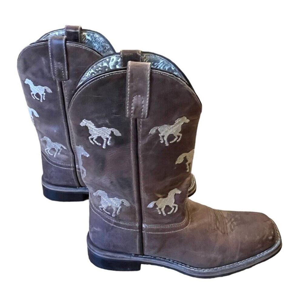 Smoky Mountain Boots Kids 4.5 Horses Embroidered Brown Leather Western Cowboy
